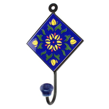 Navy Blue Sunflower Ceramic Tiles Hooks Online